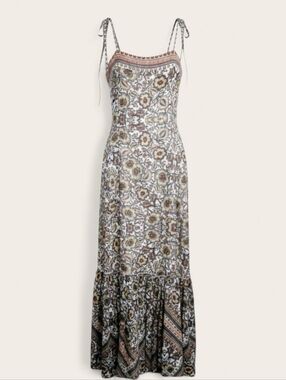 Guess Cream and Brown Tiered Patchwork Poisies Floral Boho Maxi Dress XS